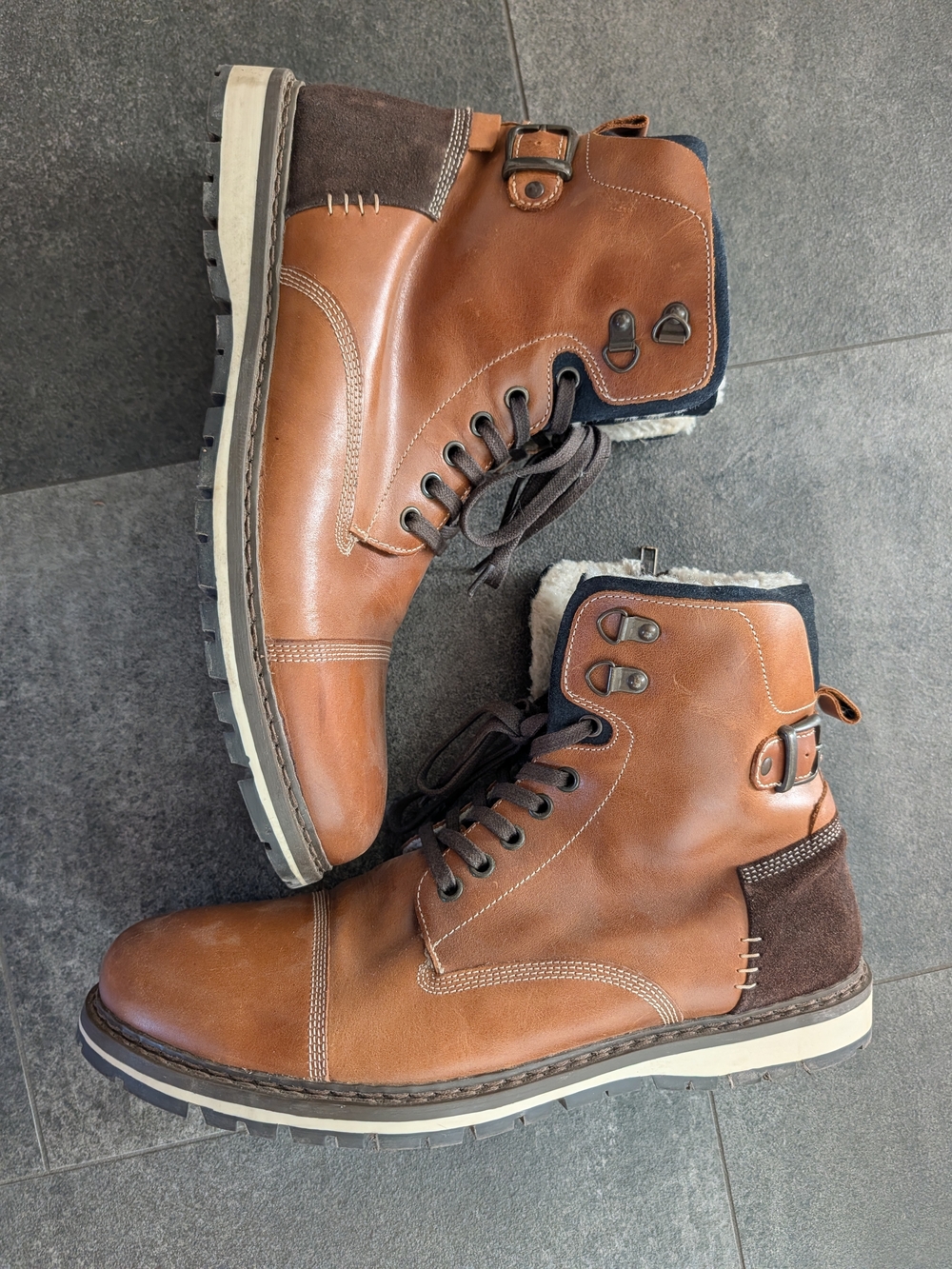Aldo Men's Brown/Black Fleece-Lined Boots W/ Side Zipper